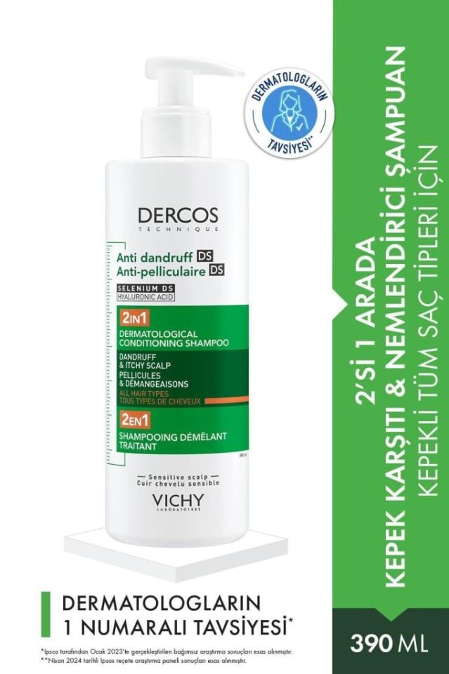 Vichy Dercos Dercos 2’si 1 Arada Kepek Karşıtı ve Nemlendirici Şampuan 390 ml