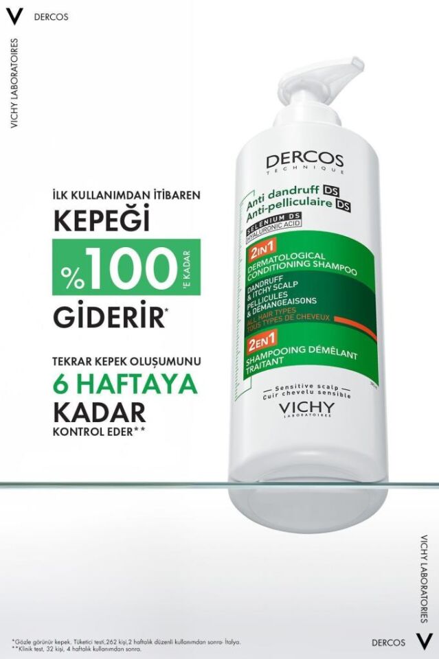 Vichy Dercos Dercos 2’si 1 Arada Kepek Karşıtı ve Nemlendirici Şampuan 390 ml