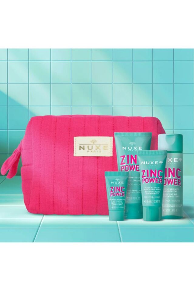 Nuxe Zinc Power Bakım Seti - Tem Jeli 30 ml + Tonik 50 ml + Serum 5 ml + Nem 10 ml + Çanta Hediye