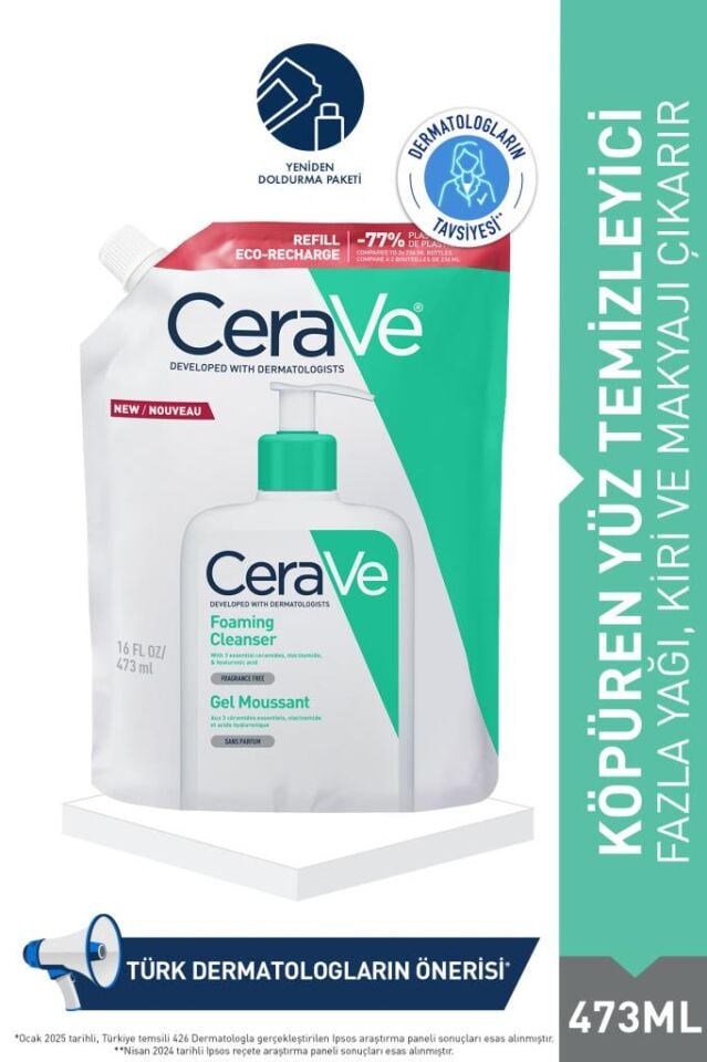 Cerave Foaming Cleanser Refill Dökme Poşet Normal ve Yağlıya Dönük Ciltler İçin Köpüren Temizleyici 473 ml