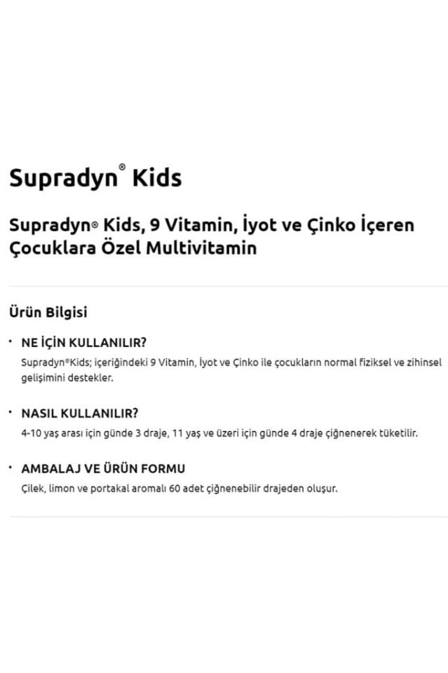 Supradyn Kids Multivitamin Ve Mineral Içeren Çiğnenebilir 60 Tablet 2 Adet