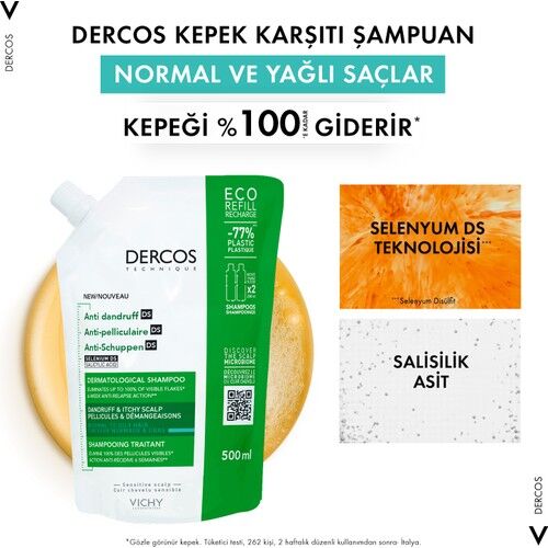 Vichy Dercos Anti Dandruff Kepek Karşıtı Şampuan 500 ml Normal ve Yağlı Saçlar