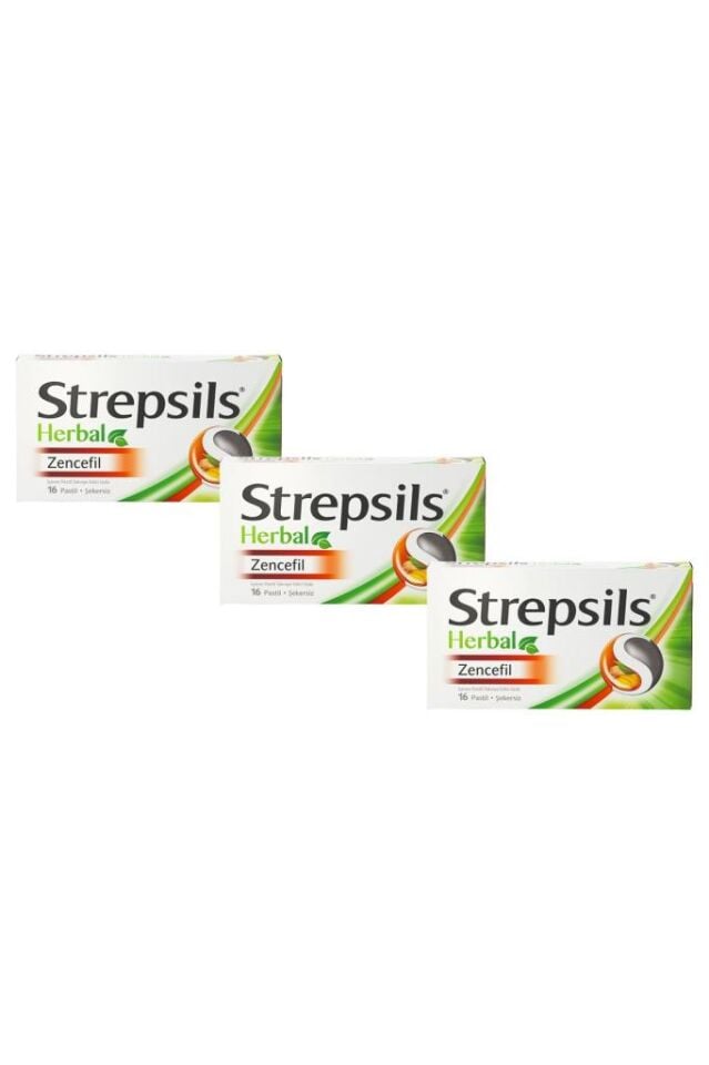 STREPSİLS Herbal Zencefil & Adaçayı-Kekik-Ihlamur Ekstratı İçeren Pastil (3 Adet)