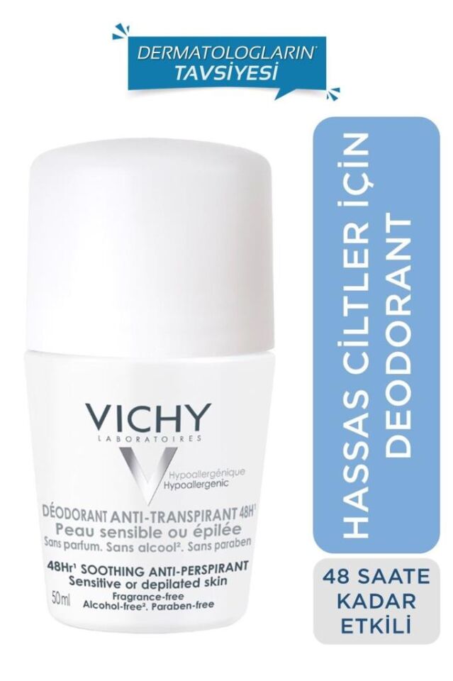 Vichy Deodorant Roll-On for Sensitive and Epilated Skin with 48 Hour Effectiveness 50 ml