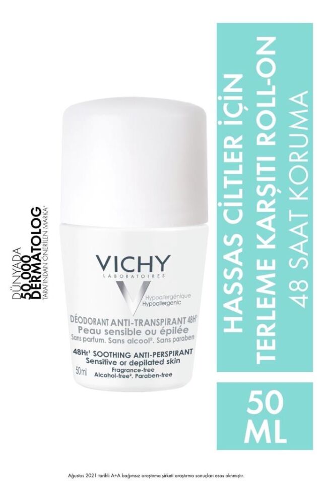 Vichy Deodorant Hassas ve Epilasyon Yapılmış Ciltler için 48 Saat Etkili Roll-On 50 ml