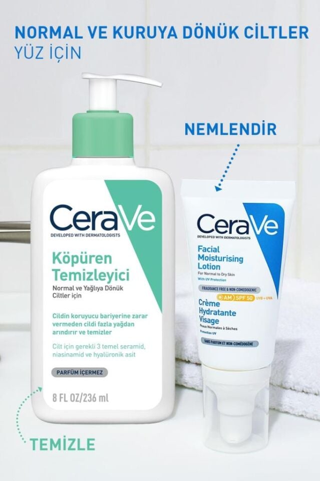 Cerave Yüz Nemlendirici Krem Normal ve Kuruya Dönük Ciltler İçin SPF50 52 ml