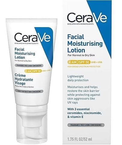 Cerave Yüz Nemlendirici Krem Normal ve Kuruya Dönük Ciltler İçin SPF50 52 ml