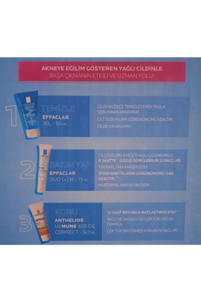 La Roche Posay Yeni Effaclar Tanışma Kiti Jel 50 ml + 15 ml Duo+ M + Yağlı Cilt Güneş Kremi 3x3 ml